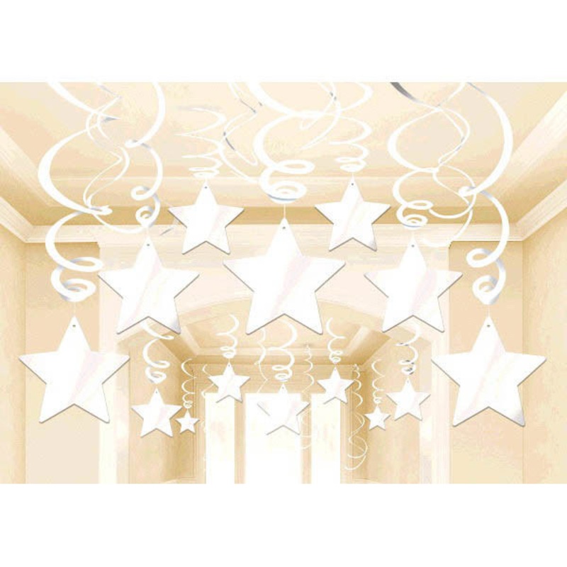 Frosty White Shooting Stars Swirl Decorations 30pcs