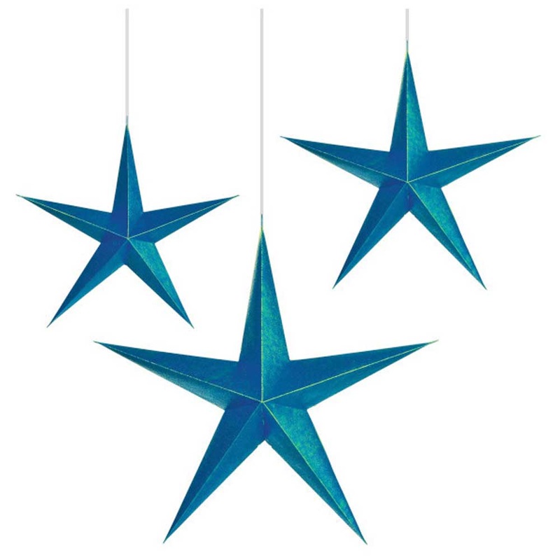 Sparkling Sapphire Hanging 3D Paper Stars 3pcs