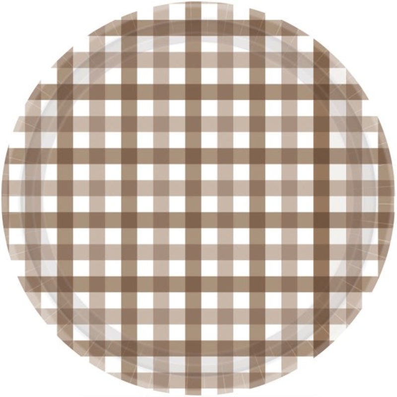 Teddy Brown Gingham Plates 23cm ( PK8)