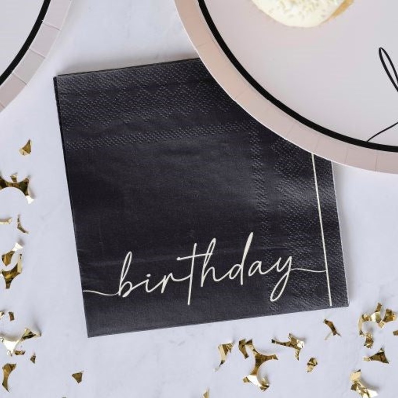 Nude & Black Milestone Happy Birthday Paper Napkins (PK16)