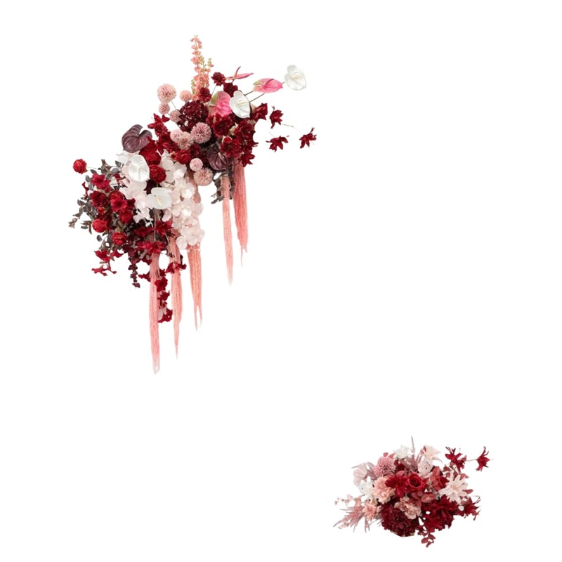 Red Rose & Palm Pampas Grass Floral Arrangement
