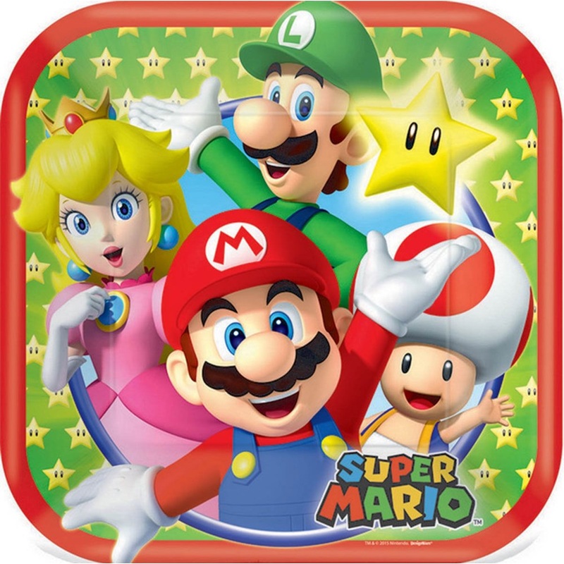 Super Mario Brothers 17cm Square Paper Plates (PK8)