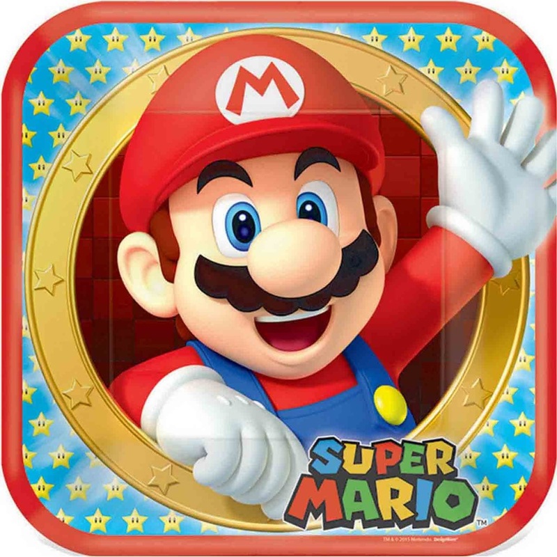 Super Mario Brothers 23cm Square Paper Plates (PK8)
