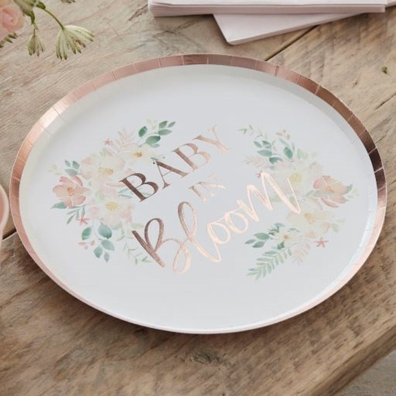 Baby in Bloom Rose Gold Baby Shower Paper Plate (PK8)