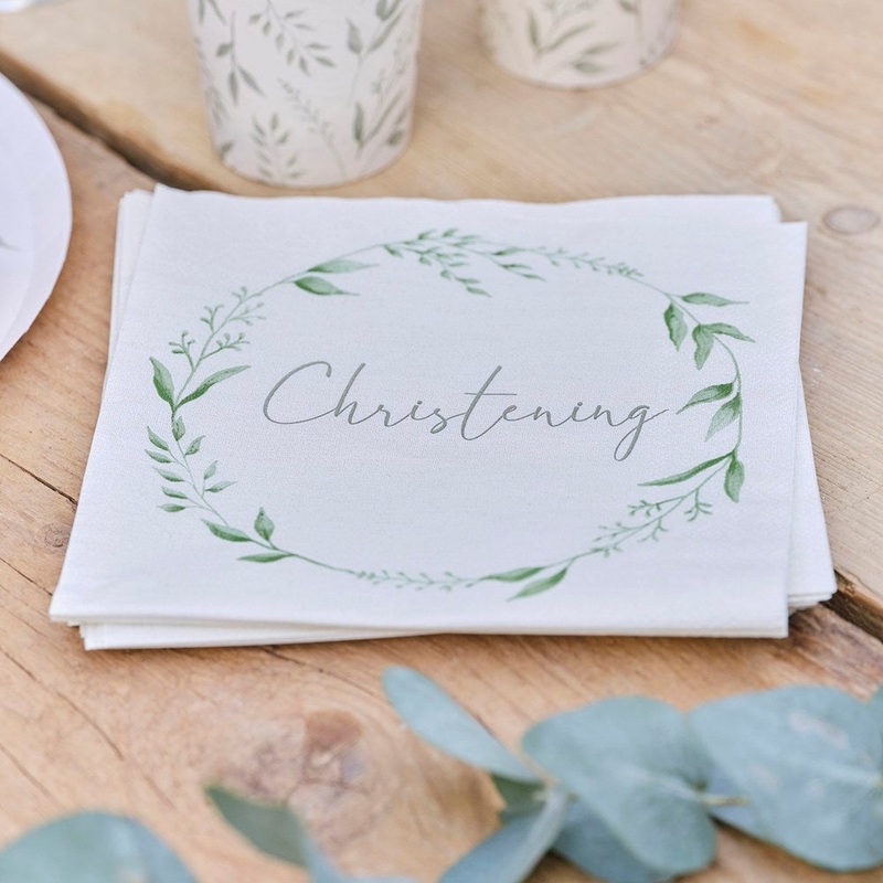 Christening White & Green Paper Napkins (PK16)