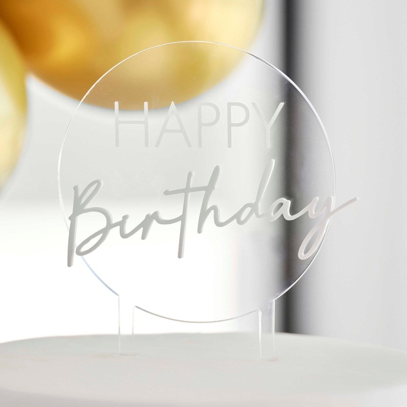 White Acrylic Milestone Happy Birhtday Cake Topper