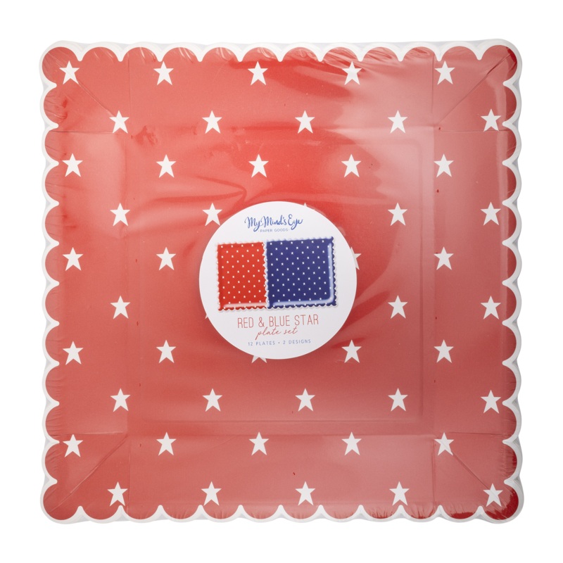 Red and Blue Star Paper Plate Set