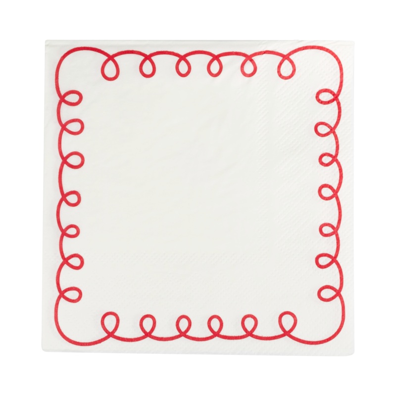 Red and Cream Scallop Border Paper Cocktail Napkin