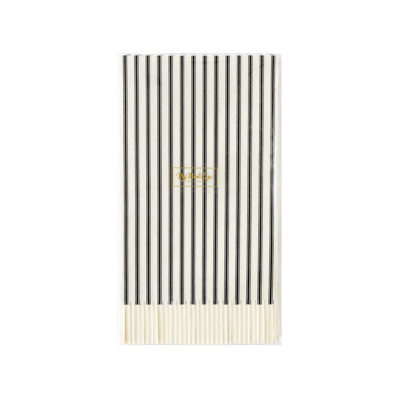 Salem Apothecary Black Ticking Fringe Dinner Napkins