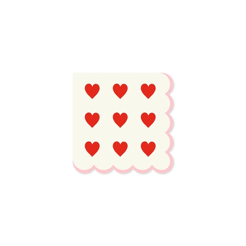 Pink and Red Hearts Scallop Cocktail Napkin