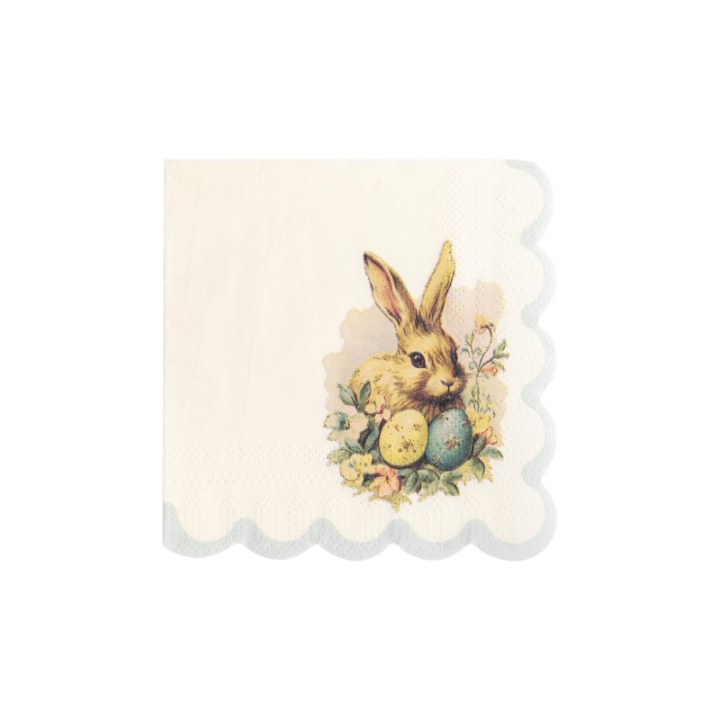 Vintage Easter Bunny Scallop Paper Cocktail Napkin