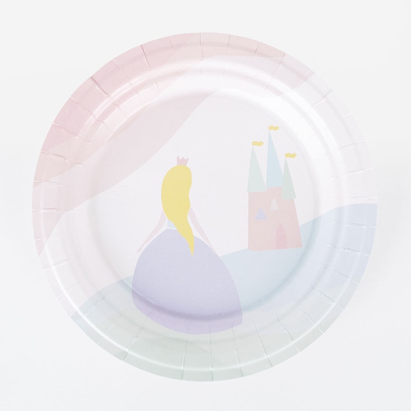 Assiette en carton : 8 assiettes princesse pastel