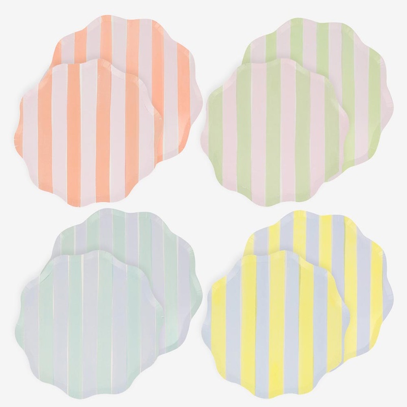 Assiette en carton : 8 assiettes rayures pastel