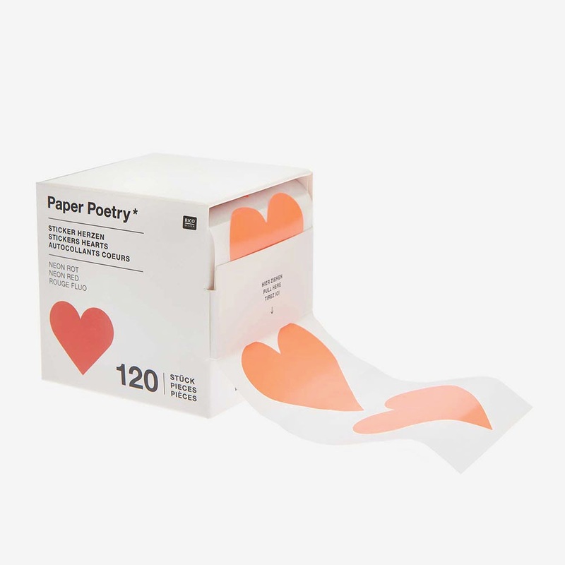 Rouleau de stickers coeur rouge fluo