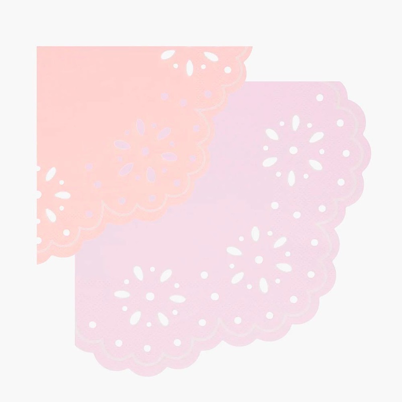 Serviette en papier : 16 serviettes broderie anglaise rose