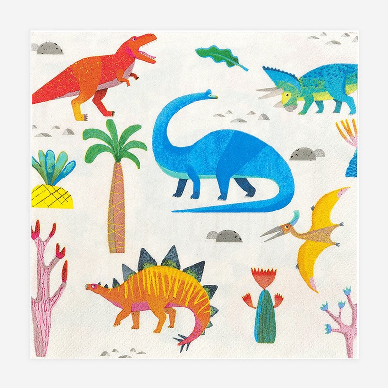 Serviettes en papier : 20 serviettes dino colors