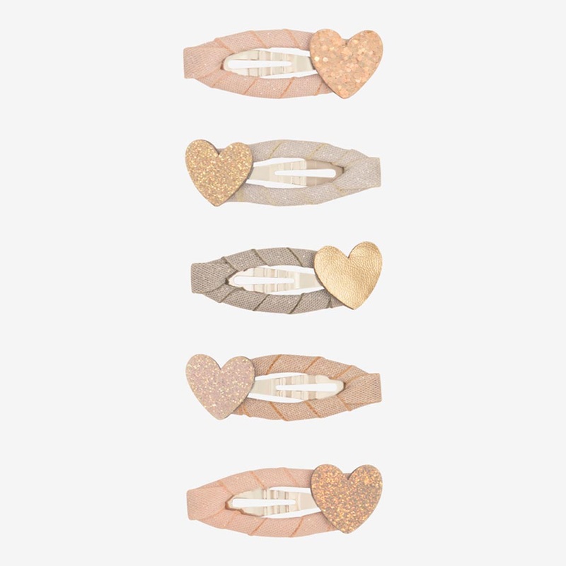 5 barrettes coeurs dors