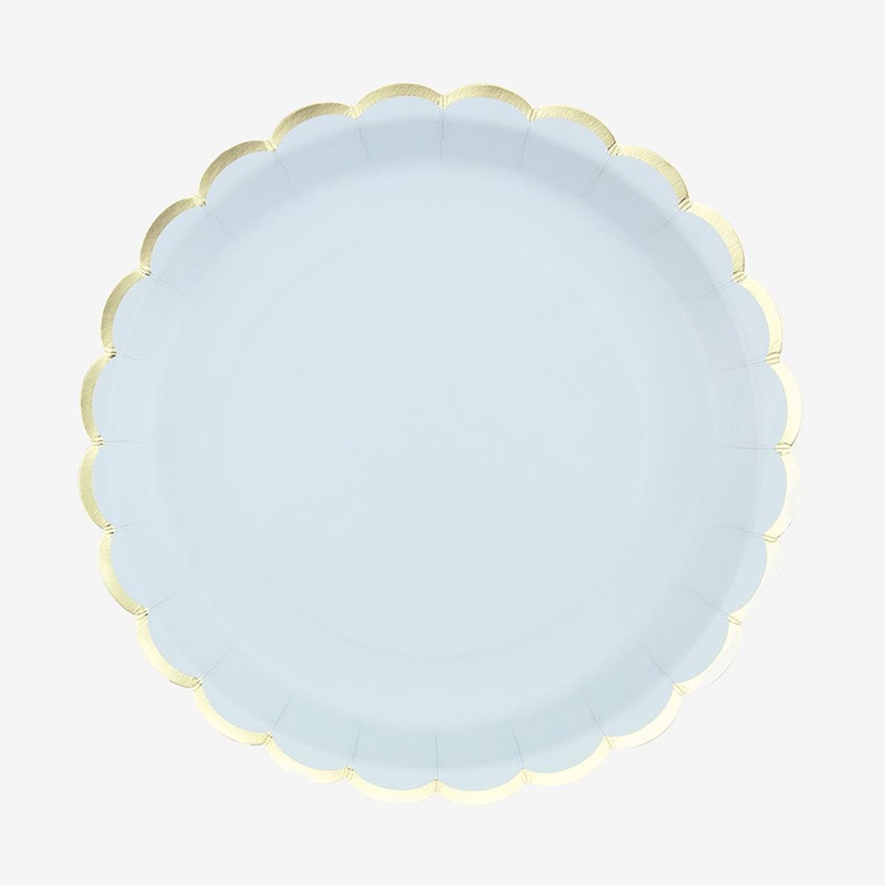 Assiette en carton : 8 assiettes bleu pastel