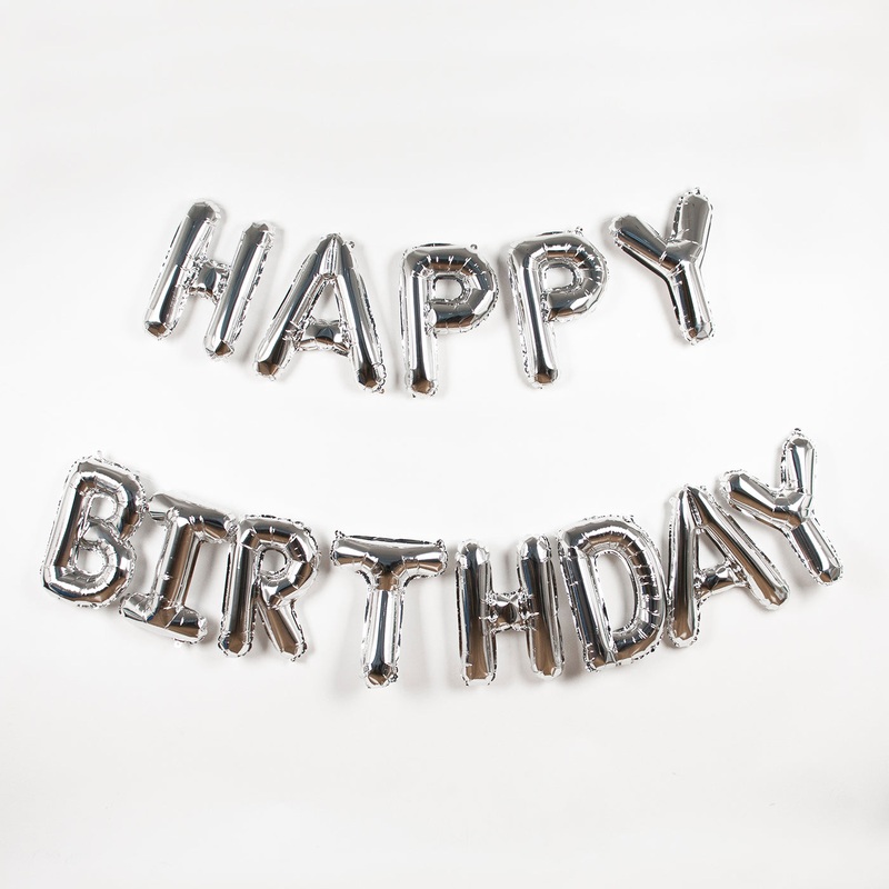 Ballon anniversaire - Happy Birthday Argent