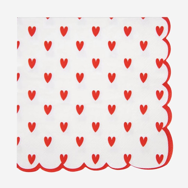 Serviettes en papier : 16 serviettes coeurs rouges