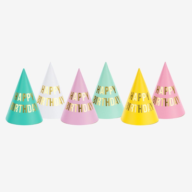 6 chapeaux pointus Happy Birthday
