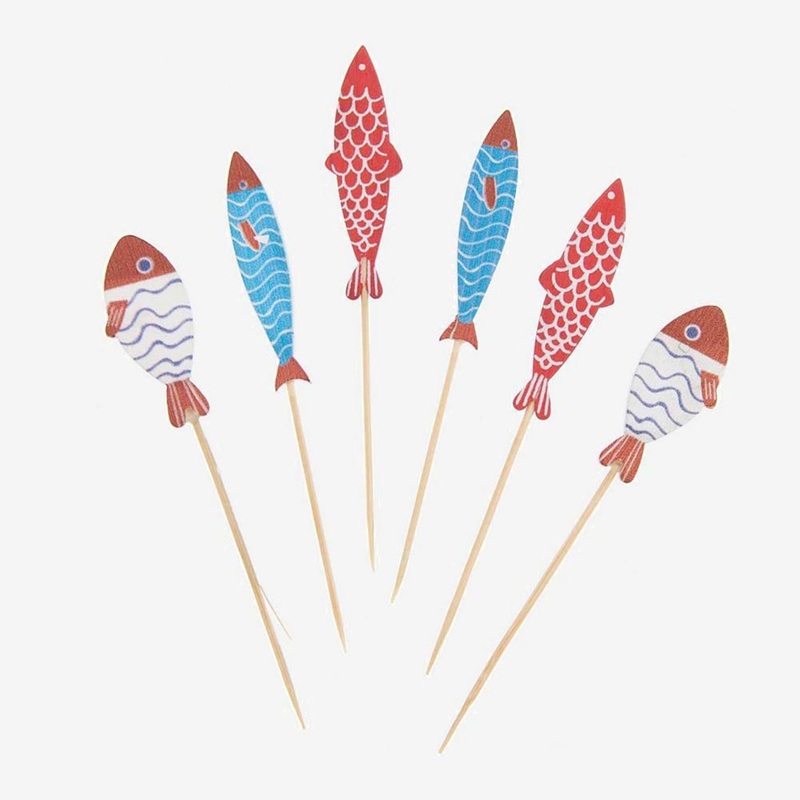6 toppers poissons en bois