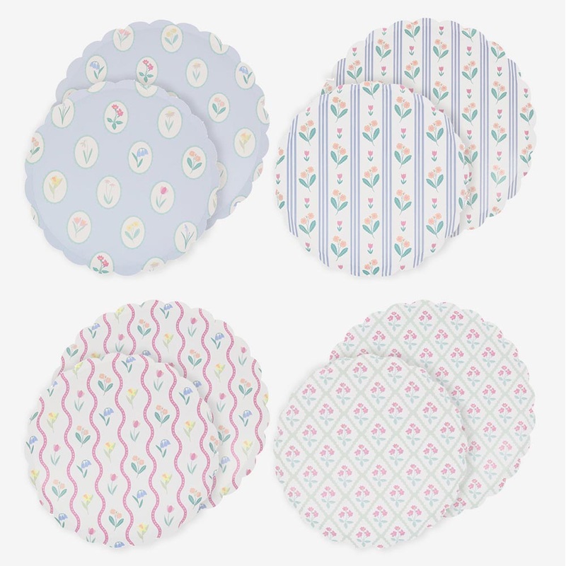 Assiette en carton : 8 assiettes fleuries