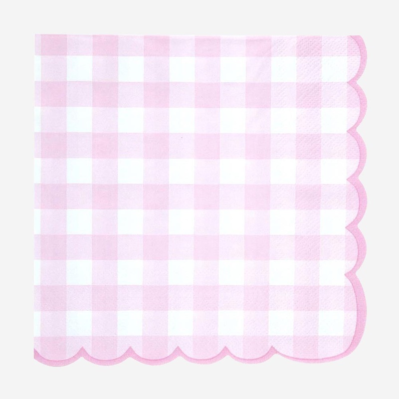 Serviettes en papier : 16 serviettes vichy rose pastel
