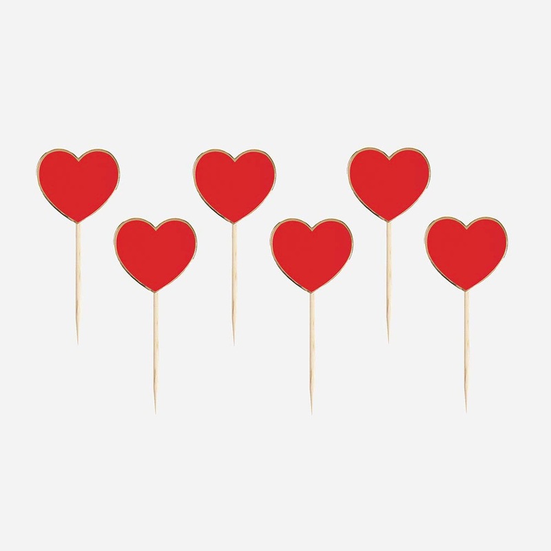 10 toppers coeur rouge et or
