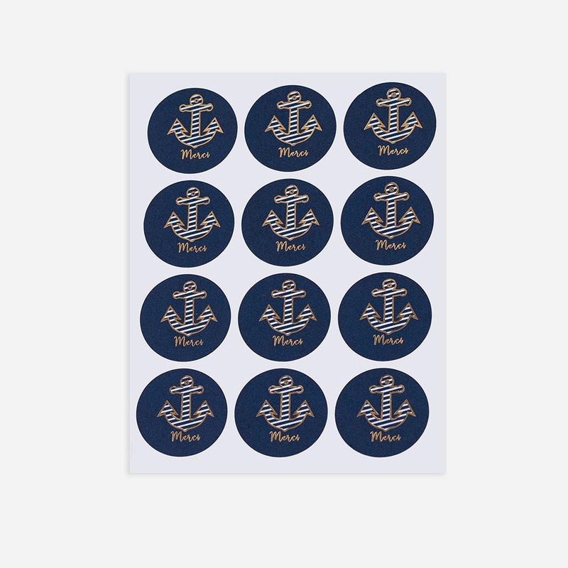 24 stickers merci ancre marine