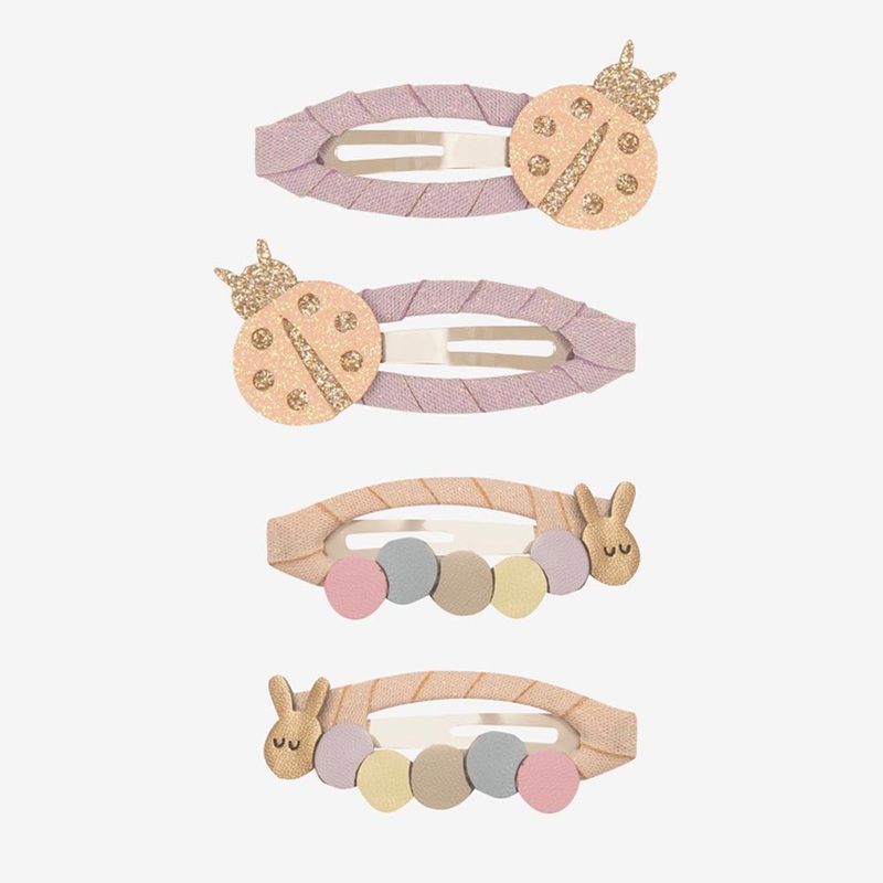 4 barrettes coccinelles et chenilles
