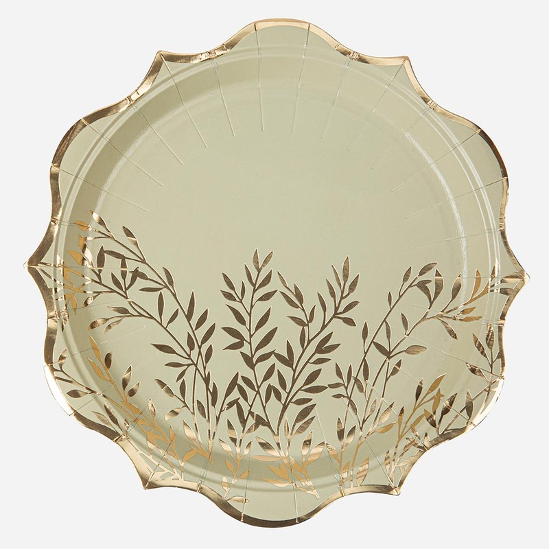 Assiette en carton : 8 assiettes brindille sauge