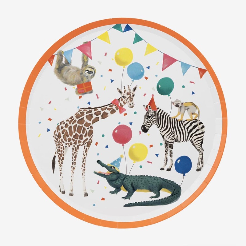 Assiette en carton : 8 assiettes safari festif