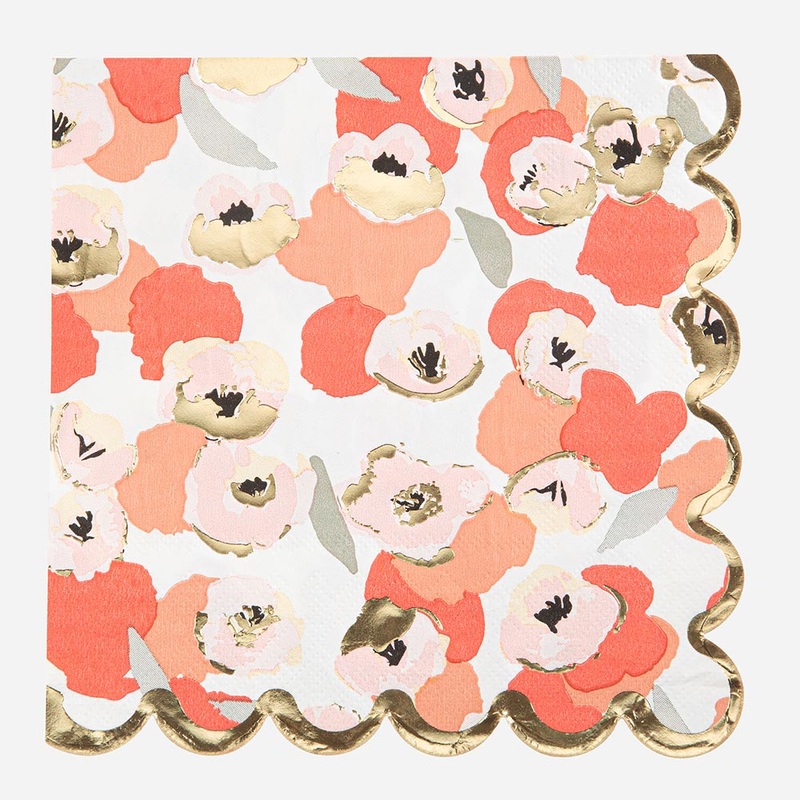 Serviettes en papier : 16 serviettes fleur corail