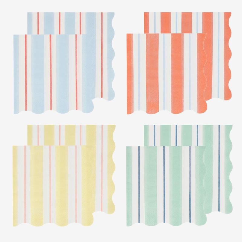 Serviettes en papier : 16 serviettes rayures colores
