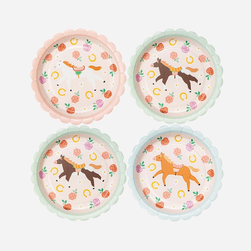 Assiette en carton : 6 assiettes cheval fleuri