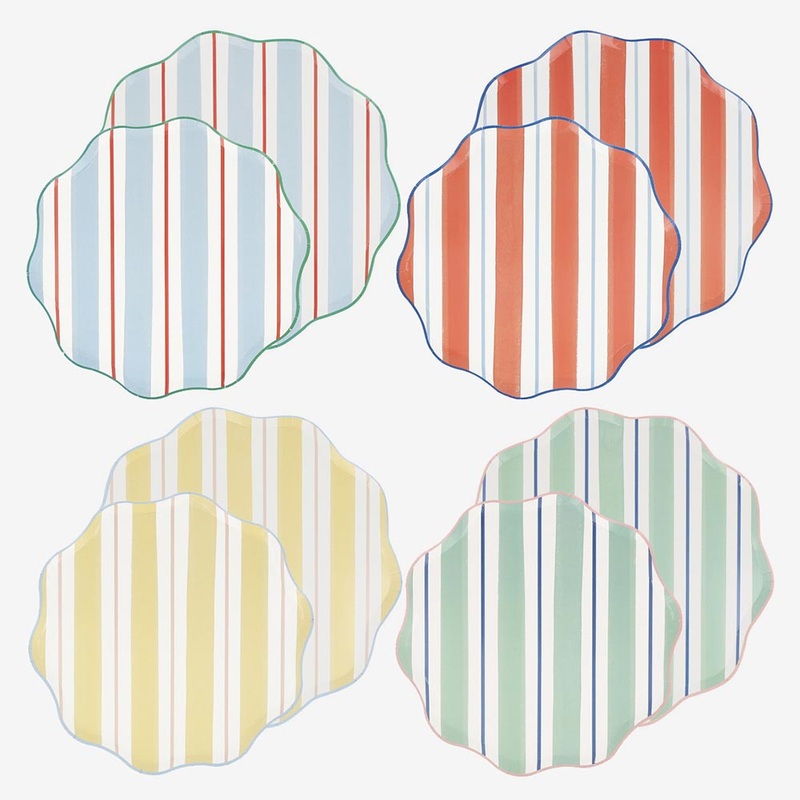 Assiettes en carton : 8 assiettes rayures colores