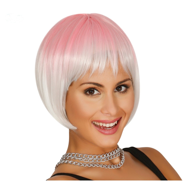 Short Pink and Platinum Blonde Wig Two Tone