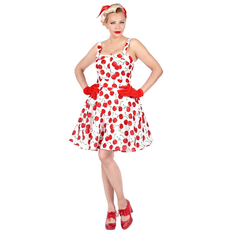 1950's Rockabilly Cherry Dress White