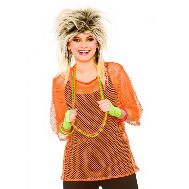 80's Neon Orange Mesh Top
