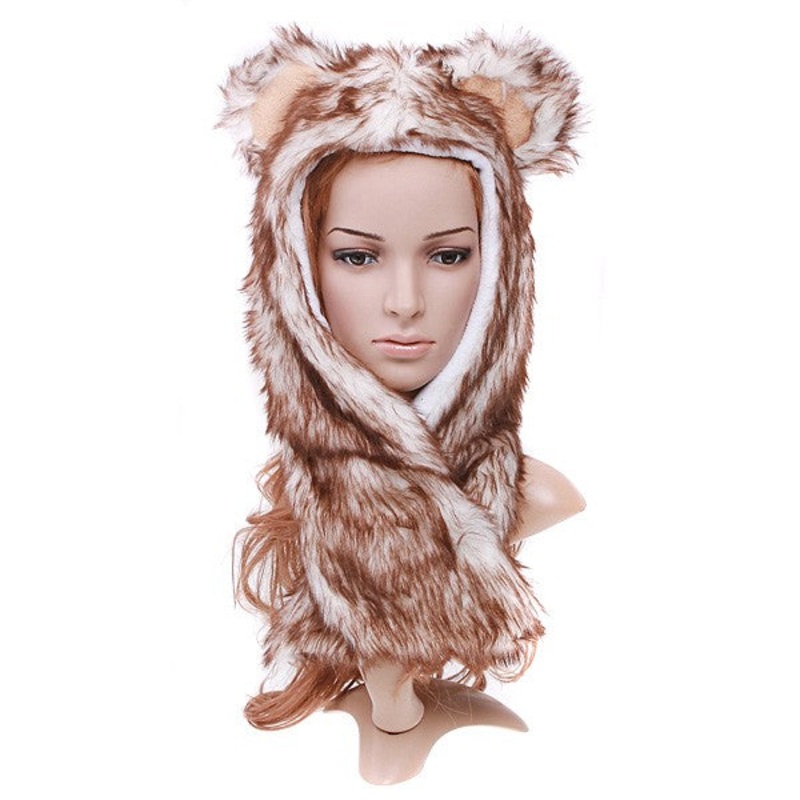 Wolf Hat Brown And White