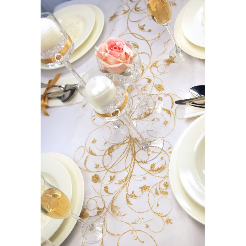 Organza Cream and Gold Table Runner