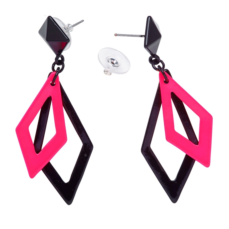 80's Rhombus Neon Earrings Pink