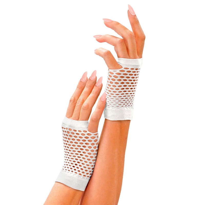 80's White Fingerless Fishnet Gloves