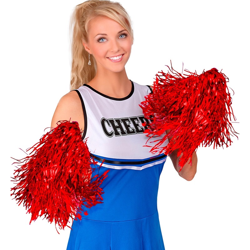 Pair of Metallic Red Pom Poms