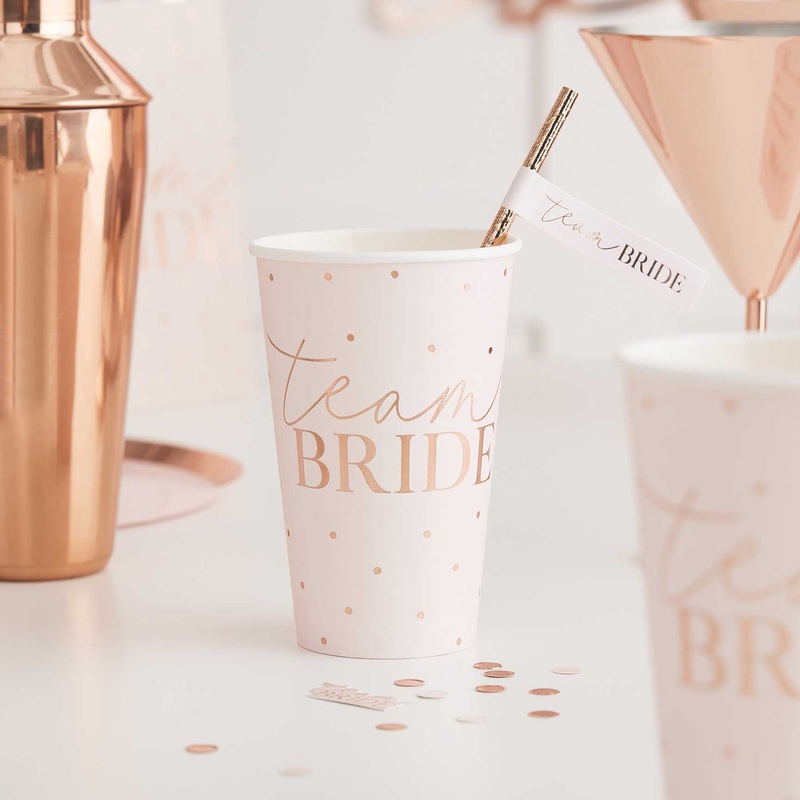 Rose Gold Team Bride 8 Large Paper Cups