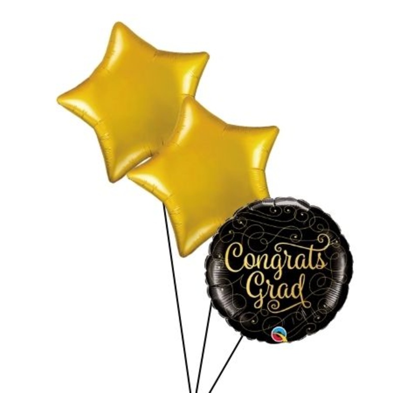 Black and Gold Congrats Grad Helium Balloon Sets (Helium Inflated for Collection)