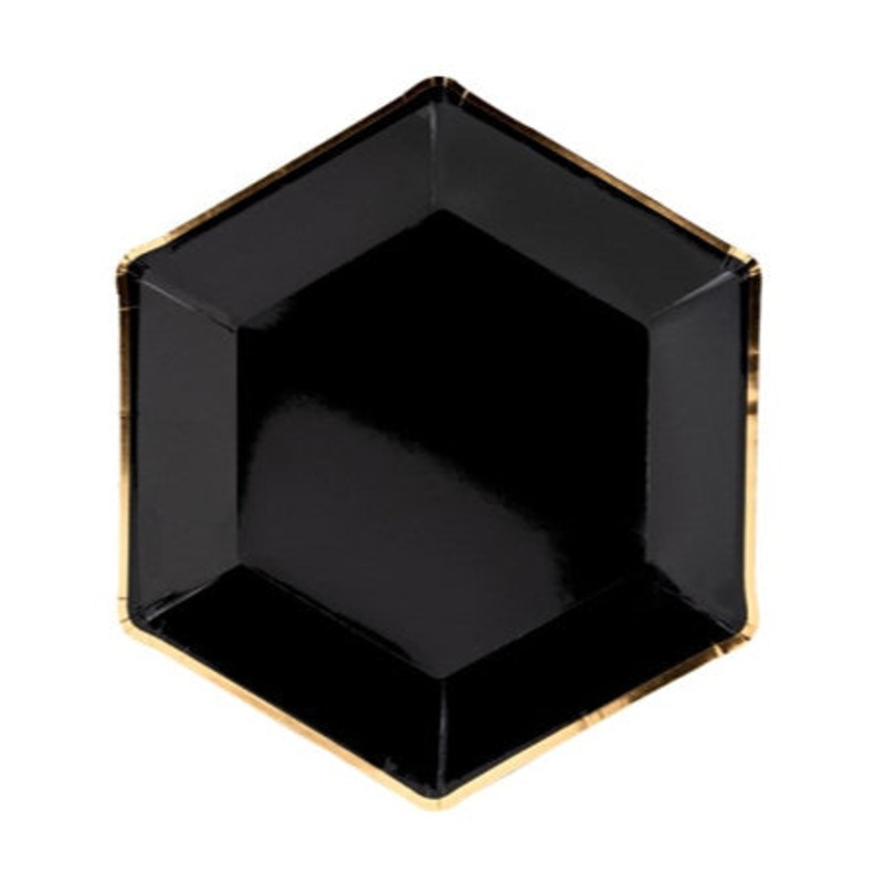 Black and Gold Hexagonal Plates (6 Pack)