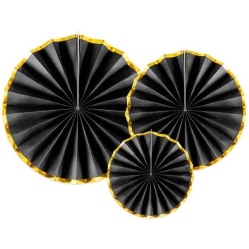 Black and Gold Rosette Fans (3 Pack)