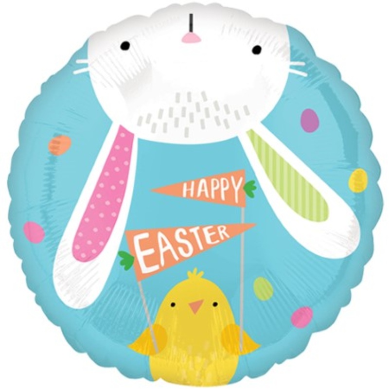 Happy Easter Bunny and Chick Helium Foil Balloon (Helium Inflated for Collection)